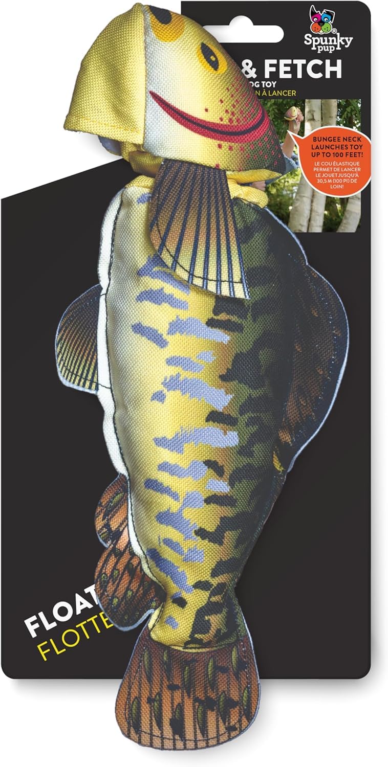 Spunky Pup Fly & Fetch Dog Toy - Durable, Floating, Interactive Bungee Launcher for Fetch and Water Play, Plush Fish - Image 1